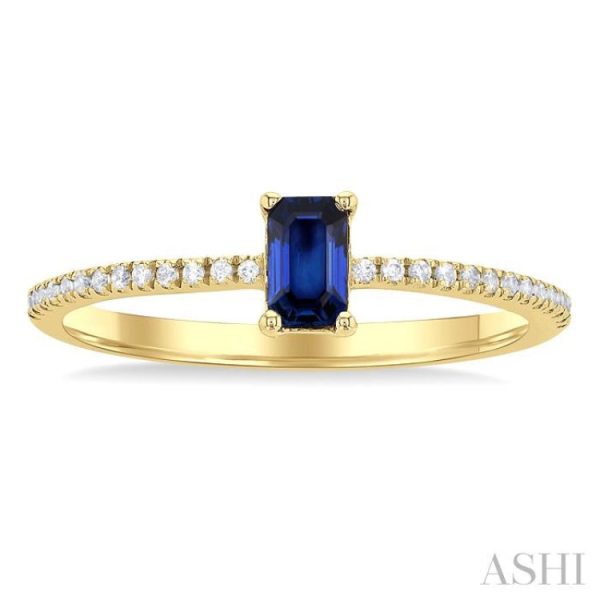 1 10 ctw Petite 5x3 MM Emerald Shape Sapphire and Round Cut Diamond Precious Fashion Ring in 10K Yellow Gold Supply