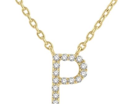 1 20 Ctw Initial  P  Round Cut Diamond Pendant With Chain in 14K Yellow Gold Online Hot Sale