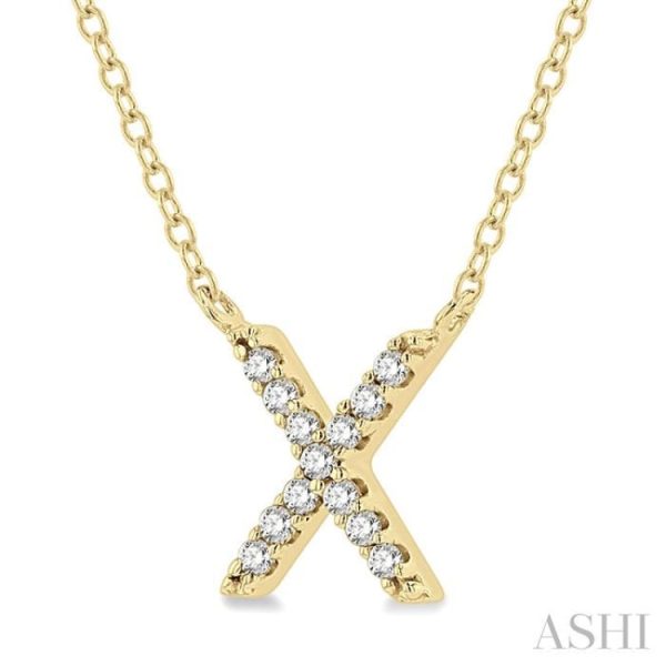 1 20 Ctw Initial  X  Round Cut Diamond Pendant With Chain in 14K Yellow Gold Online Hot Sale