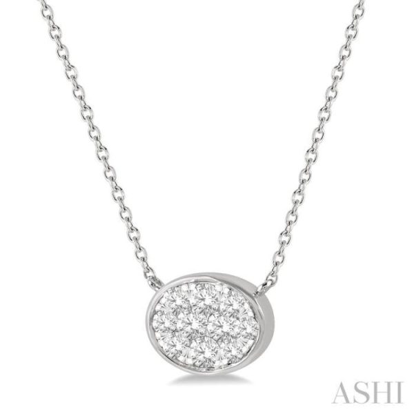 1 3 Ctw Oval Shape Lovebright Diamond Necklace in 14K White Gold For Sale