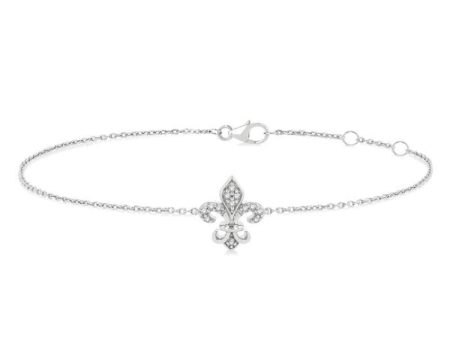 1 20 ctw Petite Fleur De Lis Round Cut Diamond Fashion Bracelet in 10K White Gold Online Sale