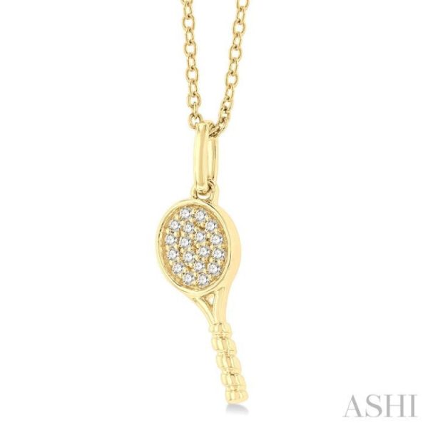 1 10 ctw Petite Tennis Racket Round Cut Diamond Fashion Pendant With Chain in 10K Yellow Gold For Discount