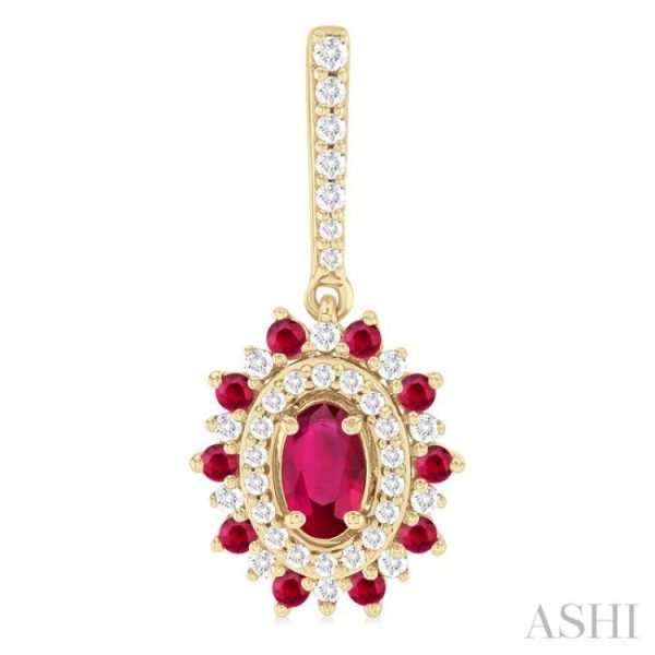 1 3 ctw 5x3 MM & 1.45 MM Ruby and Round Cut Diamond Precious Earring in 14K Yellow Gold Online