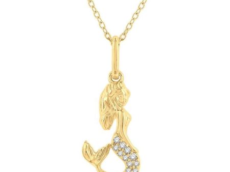 1 20 ctw Petite Mermaid Round Cut Diamond Fashion Pendant With Chain in 10K Yellow Gold Online Hot Sale