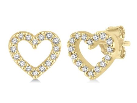 1 10 Ctw Heart Cutout Round Cut Diamond Petite Fashion Earring in 14K Yellow Gold Online Hot Sale