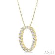 1 2 Ctw Oval Shape Window Round Cut Diamond Pendant With Chain in 14K Yellow Gold Cheap