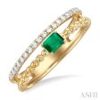 4X3MM Emerald and 1 5 ctw Single Cut Diamond Precious Split Twin Ring in 10K Yellow Gold Discount