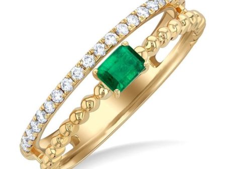 4X3MM Emerald and 1 5 ctw Single Cut Diamond Precious Split Twin Ring in 10K Yellow Gold Discount