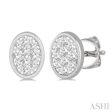 1 3 ctw Oval Shape Lovebright Round Cut Diamond Bezel Stud Earring in 14K White Gold on Sale