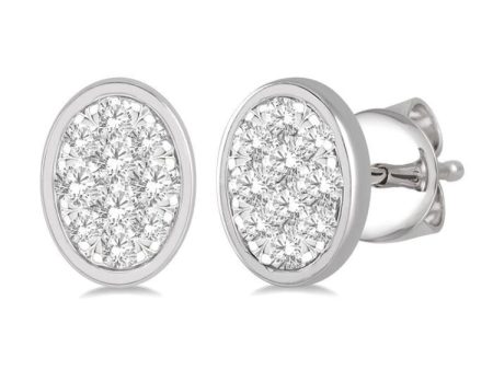 1 3 ctw Oval Shape Lovebright Round Cut Diamond Bezel Stud Earring in 14K White Gold on Sale