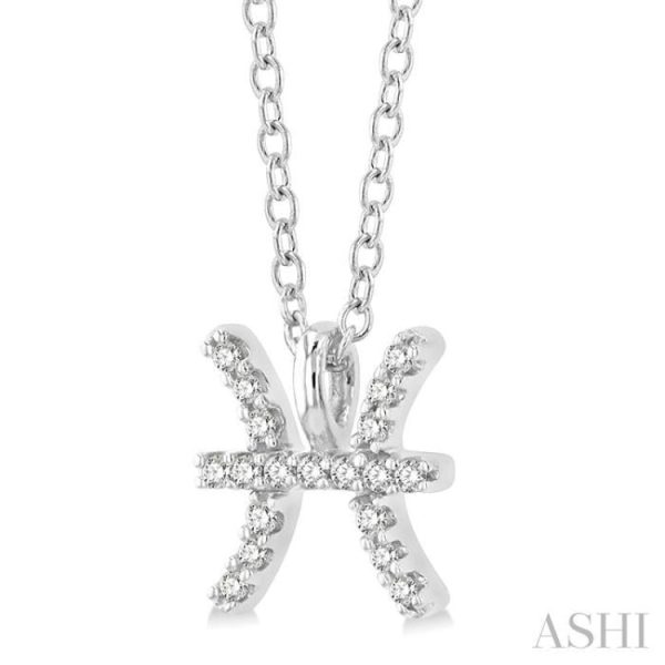 1 20 Ctw Pisces Round Cut Diamond Zodiac Pendant With Chain in 10K White Gold Hot on Sale