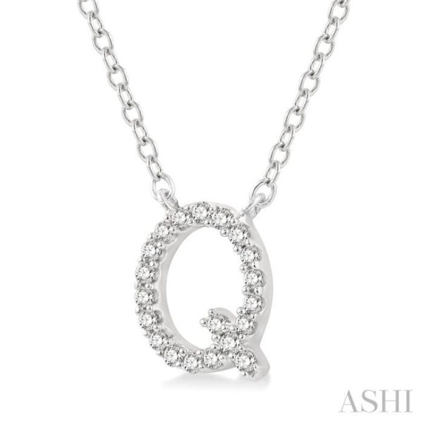 1 20 Ctw Initial  Q  Round Cut Diamond Pendant With Chain in 14K White Gold Online now