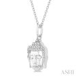 1 10 Ctw Head of Buddha Petite Round Cut Diamond Fashion Pendant With Chain in 10K White Gold Cheap