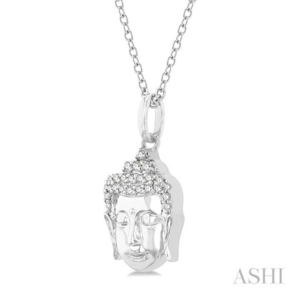 1 10 Ctw Head of Buddha Petite Round Cut Diamond Fashion Pendant With Chain in 10K White Gold Cheap