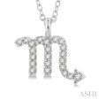 1 10 Ctw Scorpio Round Cut Diamond Zodiac Pendant With Chain in 14K White Gold For Sale