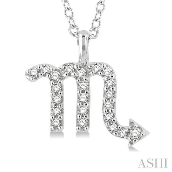 1 10 Ctw Scorpio Round Cut Diamond Zodiac Pendant With Chain in 14K White Gold For Sale