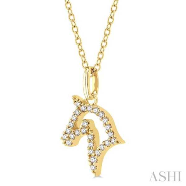 1 10 Ctw Horse Head Petite Round Cut Diamond Fashion Pendant With Chain in 10K Yellow Gold Discount