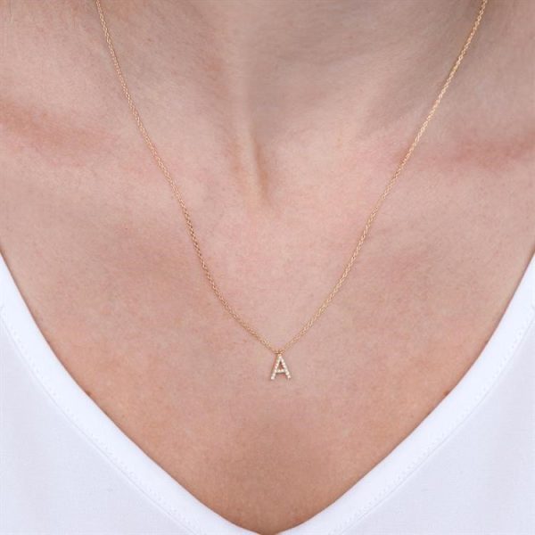 1 20 Ctw Initial  T  Round Cut Diamond Pendant With Chain in 14K White Gold Hot on Sale