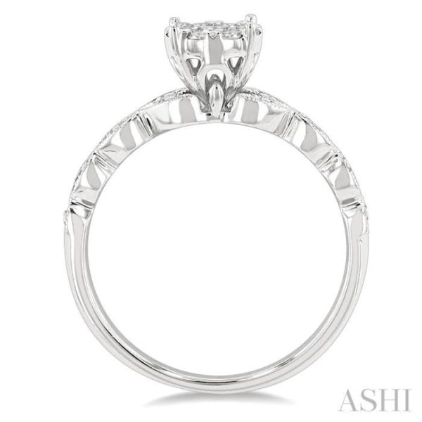 1 3 ctw Marquise Shank Circular Lovebright Round Cut Diamond Engagement Ring in 14K White Gold Cheap