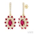 1 3 ctw 5x3 MM & 1.45 MM Ruby and Round Cut Diamond Precious Earring in 14K Yellow Gold Online