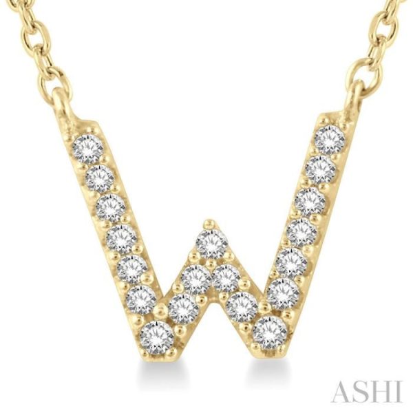 1 20 Ctw Initial  W  Round Cut Diamond Pendant With Chain in 14K Yellow Gold Discount