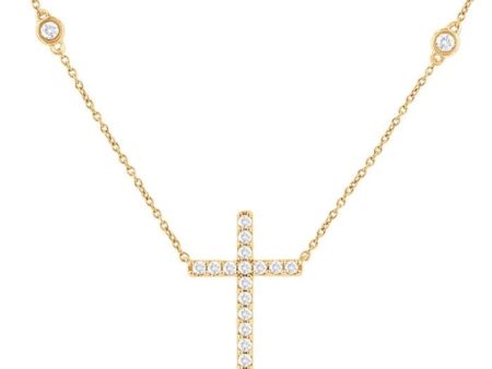 1 2 ctw Cross Pendant Round Cut Diamond Fashion Station Necklace in 10K Yellow Gold Cheap