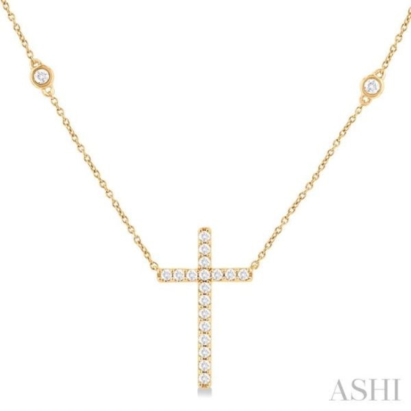 1 2 ctw Cross Pendant Round Cut Diamond Fashion Station Necklace in 10K Yellow Gold Cheap