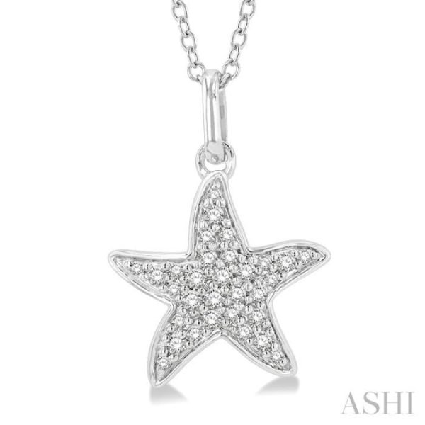 1 10 Ctw Starfish Petite Round Cut Diamond Fashion Pendant With Chain in 10K White Gold Discount