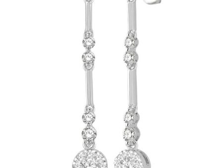 3 4 ctw Tri-Section Lovebright Round Cut Diamond Bar Link Earrings in 14K White Gold Hot on Sale