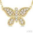 1 10 Ctw Butterfly Petite Round Cut Diamond Fashion Pendant With Chain in 10K Yellow Gold For Sale