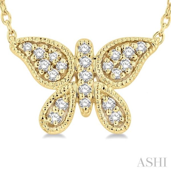 1 10 Ctw Butterfly Petite Round Cut Diamond Fashion Pendant With Chain in 10K Yellow Gold For Sale