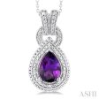 1 20 ctw Pear Cut 10X7 MM Amethyst and Round Cut Diamond Semi Precious Pendant With Chain in Sterling Silver For Discount