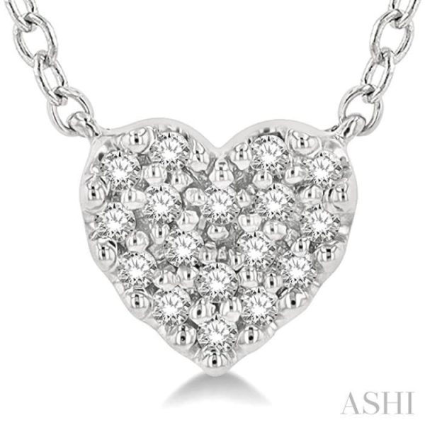 1 10 Ctw Heart Charm Round Cut Diamond Petite Fashion Pendant With Chain in 14K White Gold Cheap