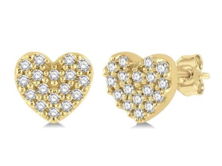 1 10 Ctw Heart Charm Round Cut Diamond Petite Fashion Earring in 10K Yellow Gold Online Hot Sale