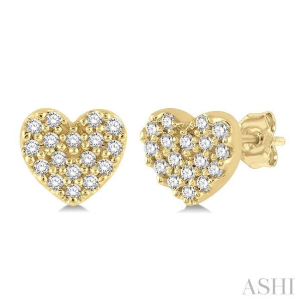 1 10 Ctw Heart Charm Round Cut Diamond Petite Fashion Earring in 10K Yellow Gold Online Hot Sale