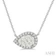 1 3 ctw Pear Shape Round Cut Diamond Lovebright Necklace in 14K White Gold For Sale