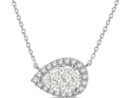 1 3 ctw Pear Shape Round Cut Diamond Lovebright Necklace in 14K White Gold For Sale