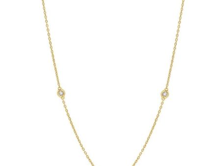 1 4 ctw Round Cut Diamond and 2.25MM Sapphire Precious Station Necklace in 14K Yellow Gold For Discount