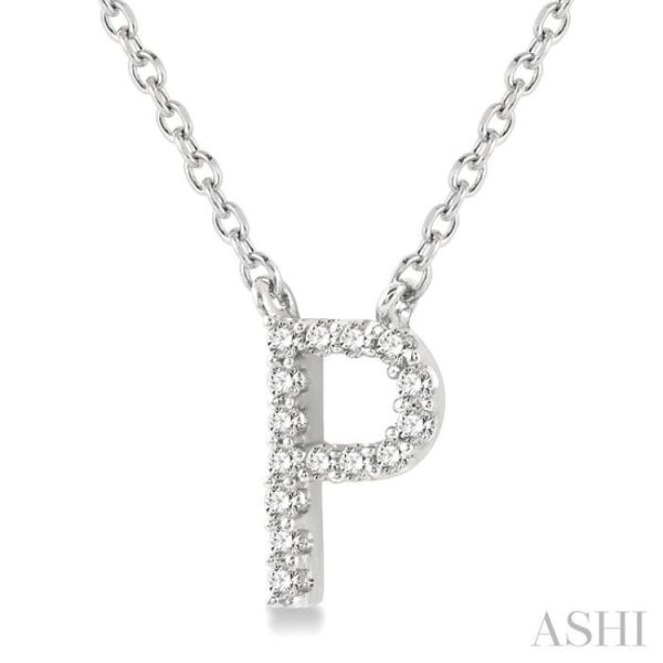 1 20 Ctw Initial  P  Round Cut Diamond Pendant With Chain in 14K White Gold Online Hot Sale