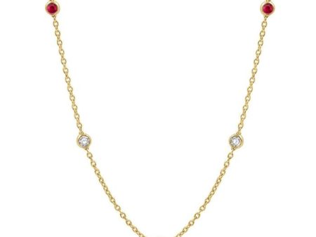 1 2 ctw Round Cut Diamond and 2.85MM Ruby Precious Station Necklace in 14K Yellow Gold Online Hot Sale