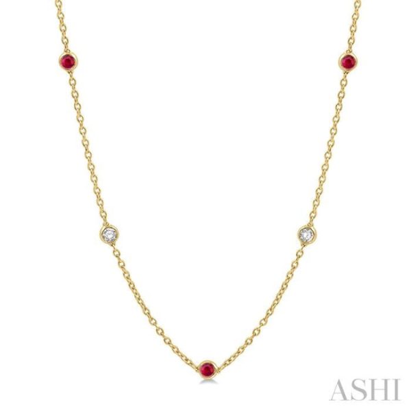 1 2 ctw Round Cut Diamond and 2.85MM Ruby Precious Station Necklace in 14K Yellow Gold Online Hot Sale