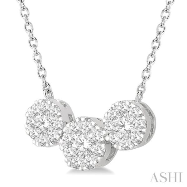 1 2 Ctw 3-Stone Lovebright Round Cut Diamond Necklace in 14K White Gold Fashion