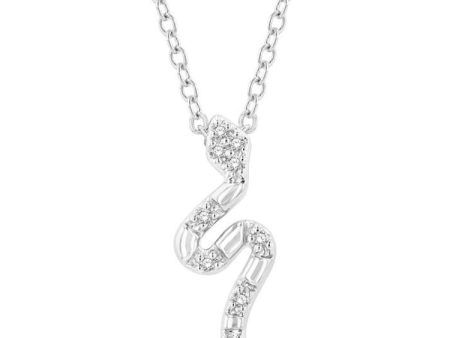 1 20 Ctw Snake Petite Round Cut Diamond Fashion Pendant With Chain in 10K White Gold For Sale