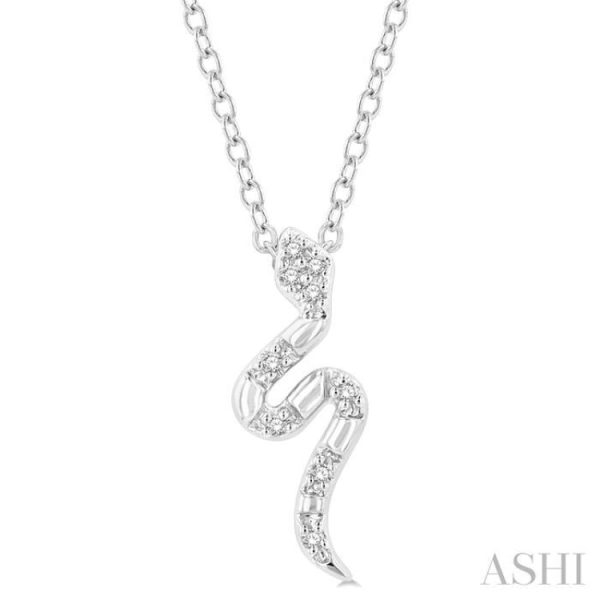 1 20 Ctw Snake Petite Round Cut Diamond Fashion Pendant With Chain in 10K White Gold For Sale