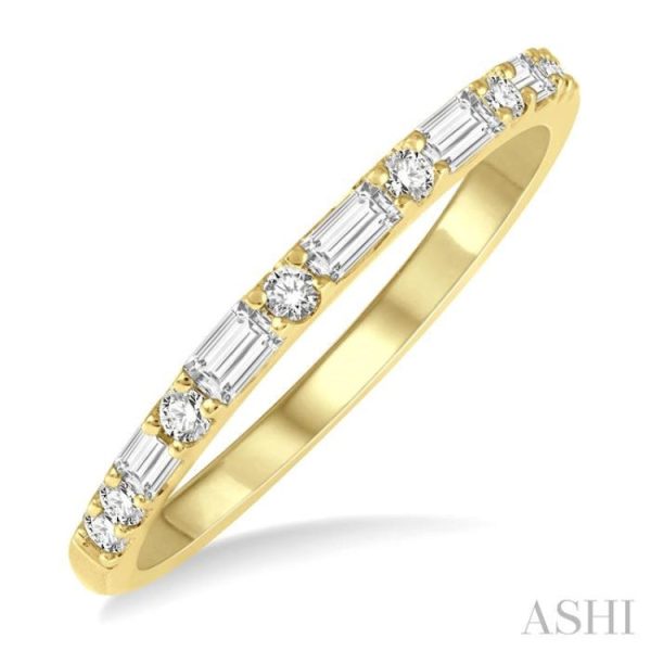 1 3 Ctw Alternating Baguette and Round Cut Diamond Wedding Band in 14K Yellow Gold Discount