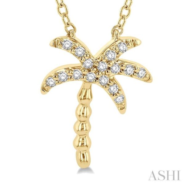 1 10 Ctw Palm Tree Round Cut Diamond Petite Fashion Pendant With Chain in 14K Yellow Gold Online Sale