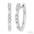 1 3 ctw Baguette and Single Cut Diamond Petite Huggies in 14K White Gold Cheap