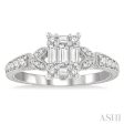 1 2 ctw Carved Shank Fusion Baguette and Round Cut Diamond Engagement Ring in 14K White Gold Cheap