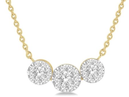 1 3 Ctw 3-Stone Lovebright Round Cut Diamond Necklace in 14K Yellow and White Gold Fashion