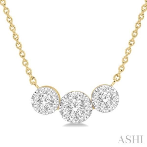 1 3 Ctw 3-Stone Lovebright Round Cut Diamond Necklace in 14K Yellow and White Gold Fashion